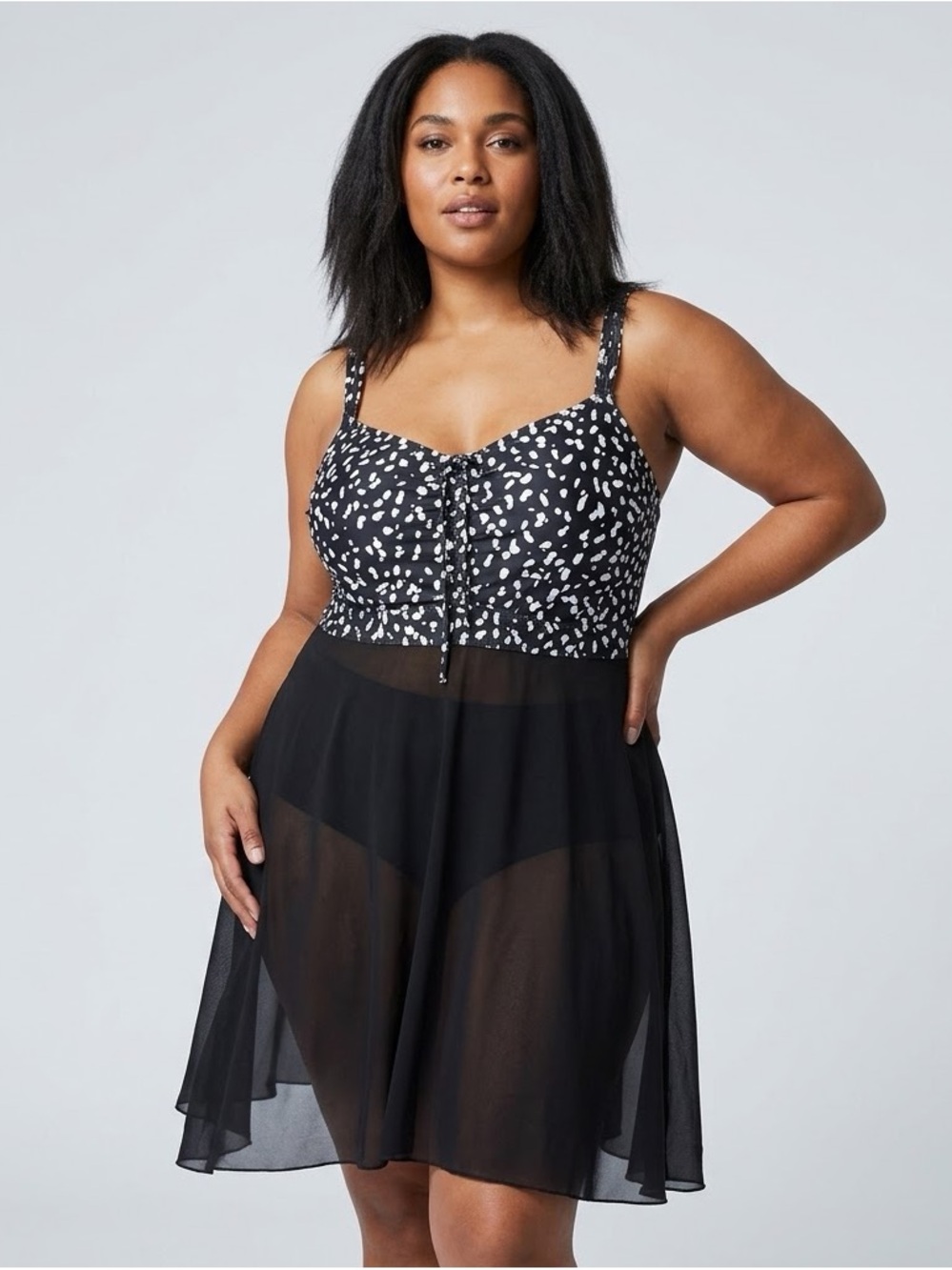 Black White Animal Print Mesh Hem Swim Dress Plus Size 20W NO BOTTOMS INCLUDED